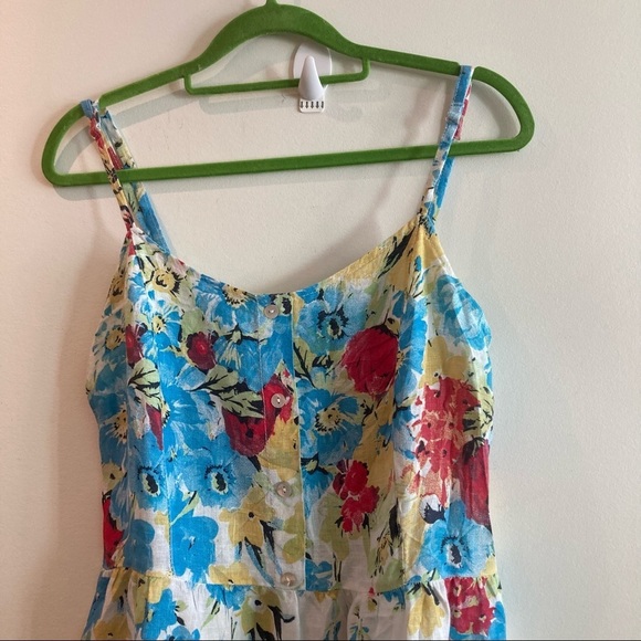 LINA TOMEI Sz L 100% Linen Floral Adjustable Straps Dress Made in  Italy - Picture 2 of 13